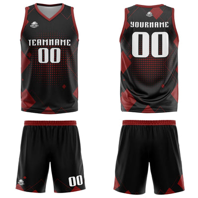 Custom Geometry Red Basketball Jersey Uniform Suit Printed Your Logo Name Number enthsush