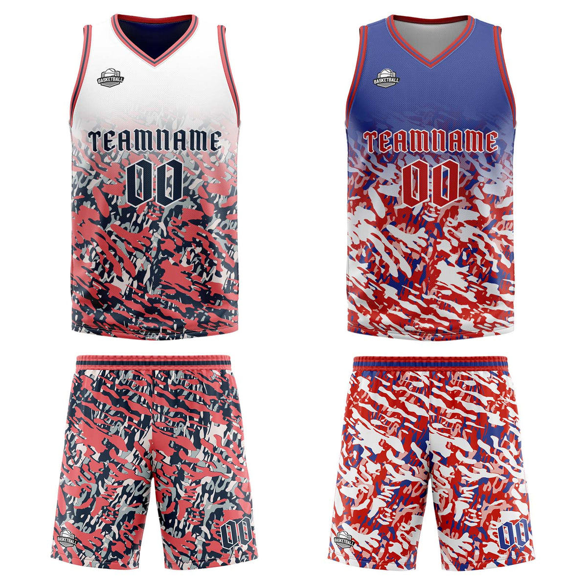 Custom Blue Red White Reversible Basketball Suit for Adults and Kids Personalized Jersey enthsush