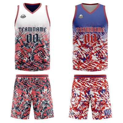 Custom Blue Red White Reversible Basketball Suit for Adults and Kids Personalized Jersey enthsush