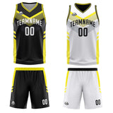 Custom Black White Yellow Reversible Basketball Suit for Adults and Kids Personalized Jersey