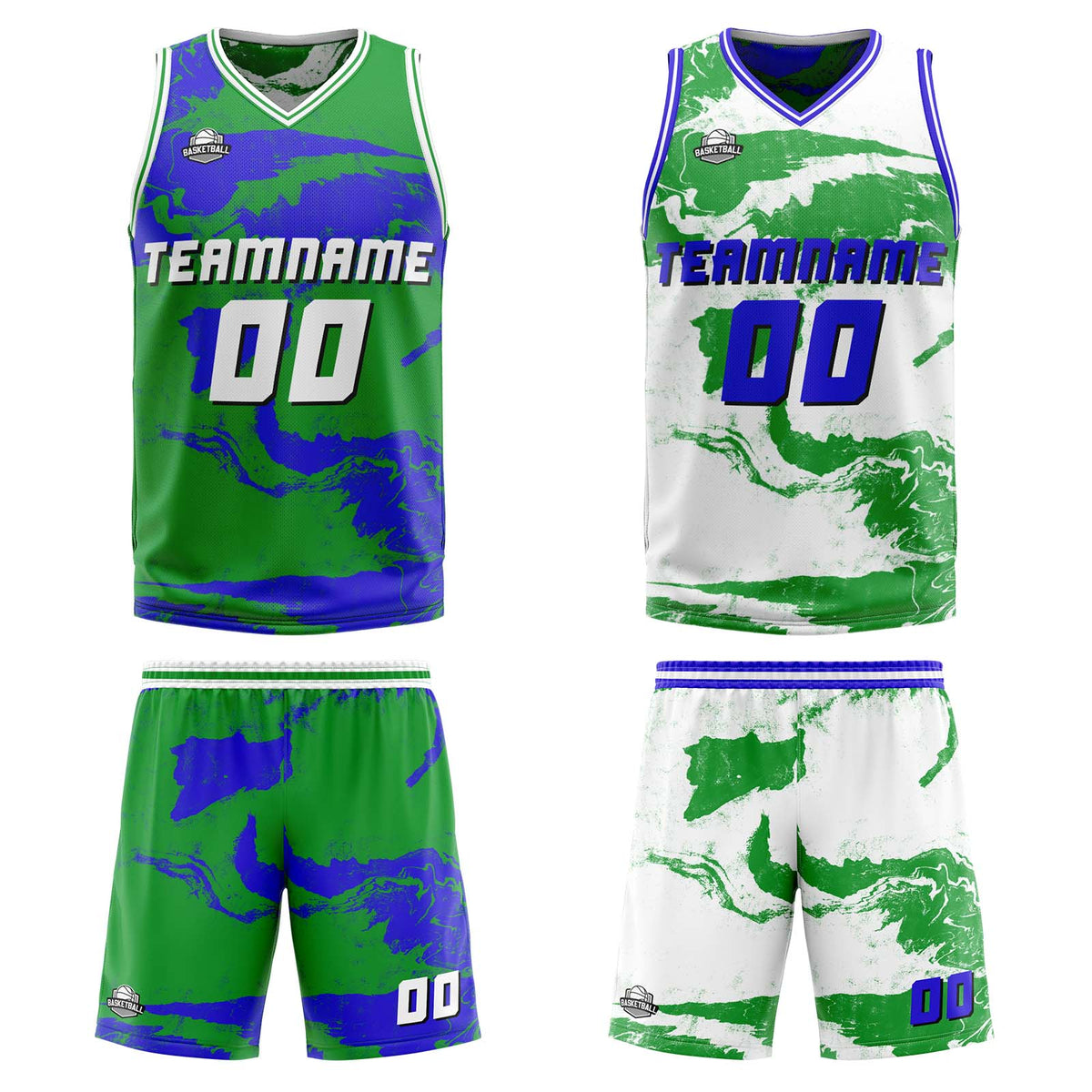 Custom Green Blue Reversible Basketball Suit for Adults and Kids Personalized Jersey enthsush