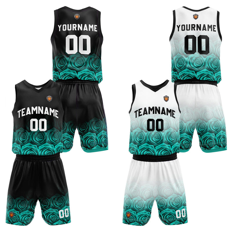 Custom Rose Green Reversible Basketball Suit for Adults and Kids Personalized Jersey