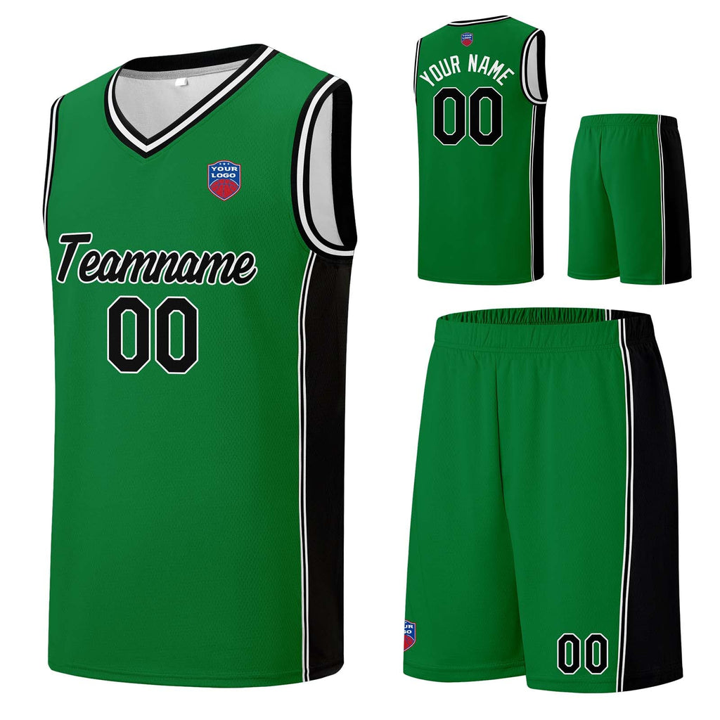 Custom basketball jersey shorts for men and women. Embroidered and printed name, number and logo Green&Black enthsush