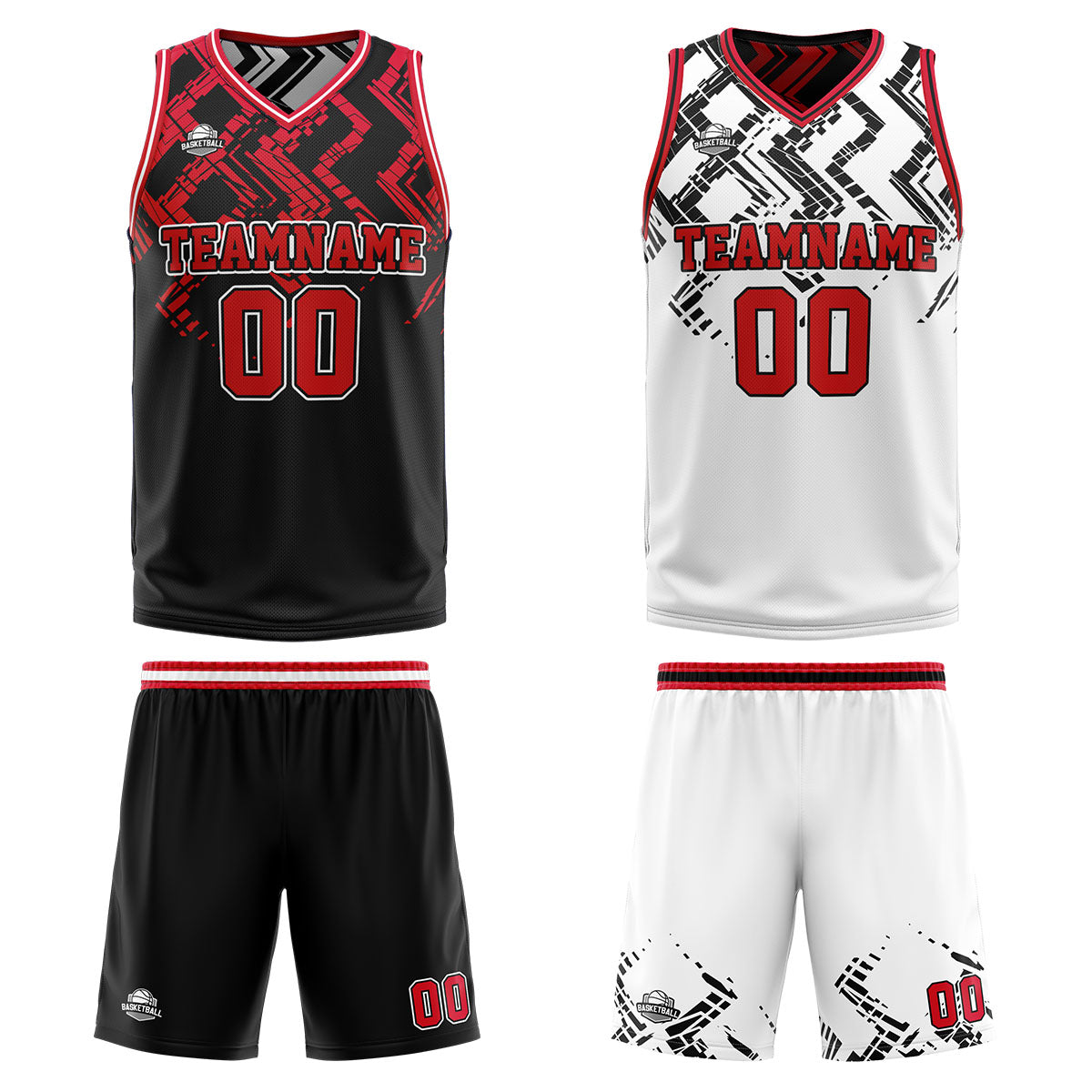 Custom Black Red Reversible Basketball Suit for Adults and Kids Personalized Jersey enthsush