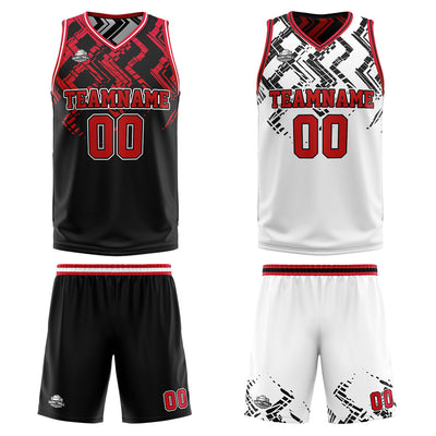 Custom Black Red Reversible Basketball Suit for Adults and Kids Personalized Jersey enthsush