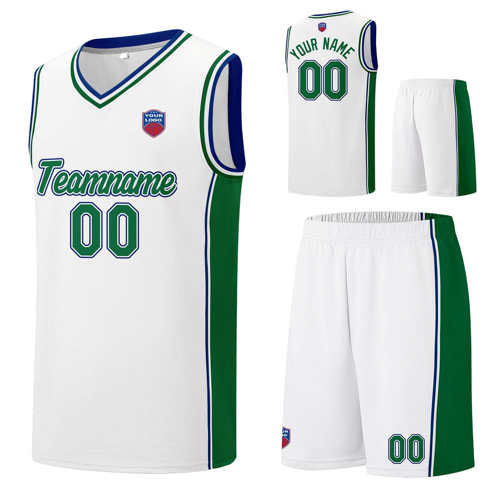 Custom basketball jersey shorts for men and women. Embroidered and printed name, number and logo White enthsush