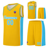 Custom basketball jersey shorts for men and women. Embroidered and printed name, number and logo Yellow&Light Blue