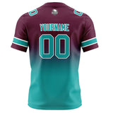 Custom Burgundy Teal Gradient Football Jersey Personalized Football Shirts for Men Women  Printed Team Name Number Logo