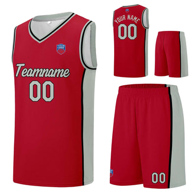 Custom basketball jersey shorts for men and women. Embroidered and printed name, number and logo Red&Grey enthsush