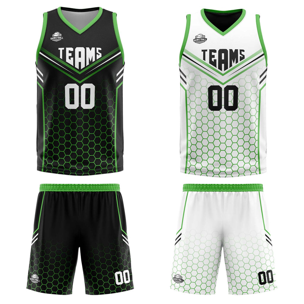 Custom Black Green Reversible Basketball Suit for Adults and Kids Personalized Jersey enthsush