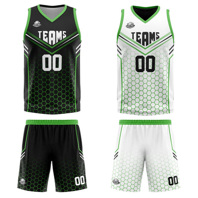 Custom Black Green Reversible Basketball Suit for Adults and Kids Personalized Jersey enthsush
