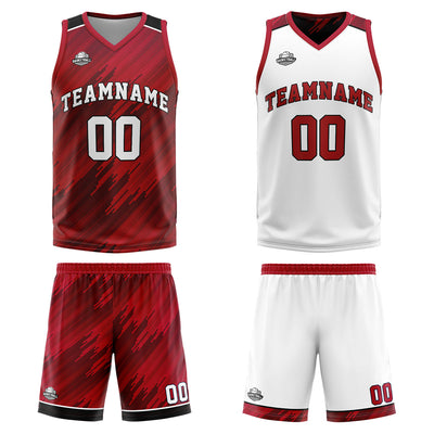 Custom Red Reversible Basketball Suit for Adults and Kids Personalized Jersey enthsush