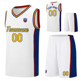 Custom basketball jersey shorts for men and women. Embroidered and printed name, number and logo White&Royal