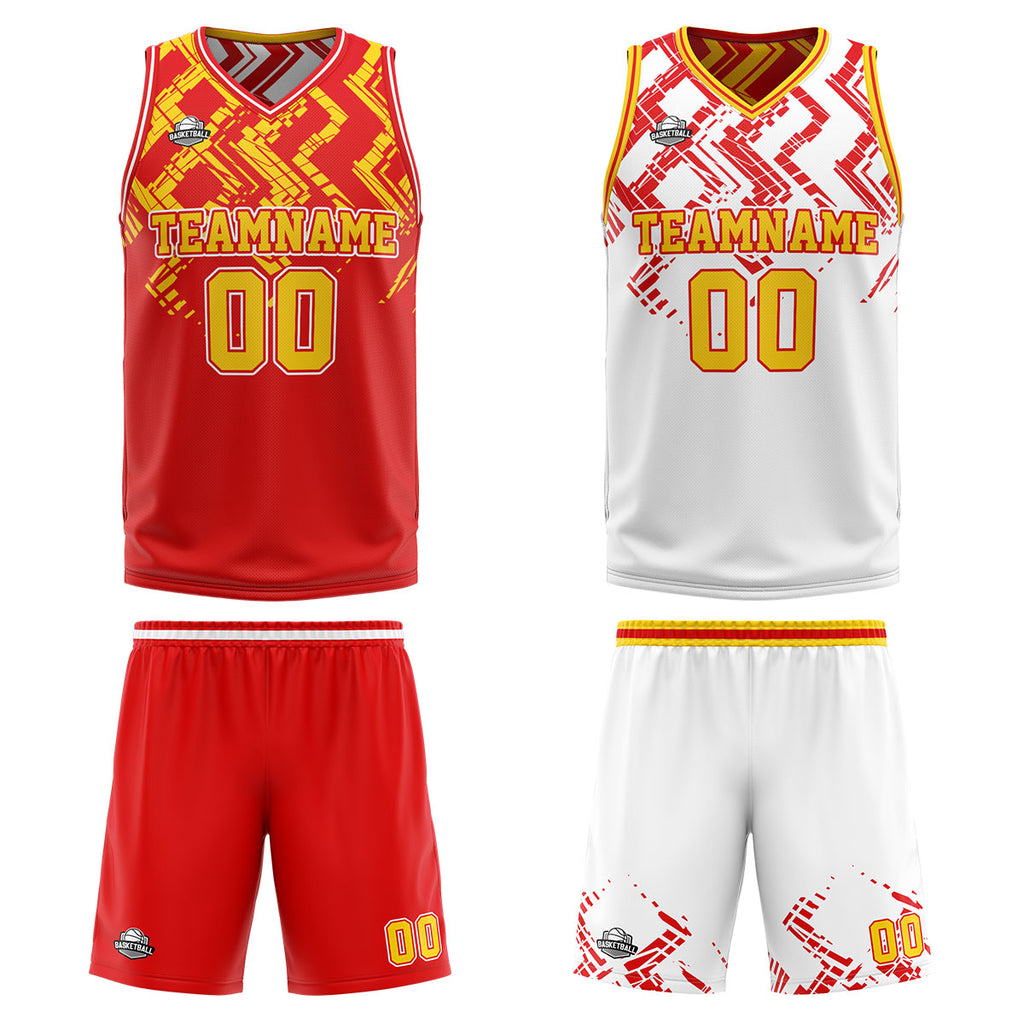 Custom Red Orange Reversible Basketball Suit for Adults and Kids Personalized Jersey enthsush