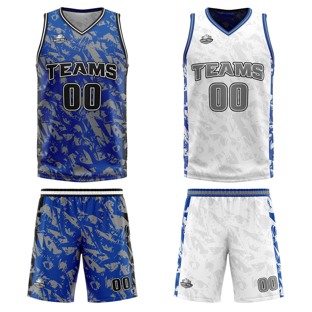 Custom Blue Grey Reversible Basketball Suit for Adults and Kids Personalized Jersey enthsush