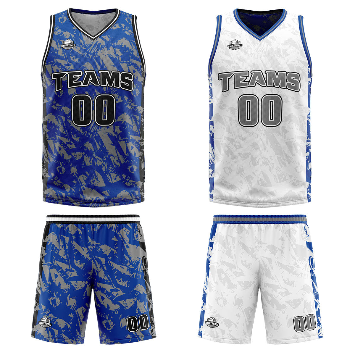 Custom Blue Grey Reversible Basketball Suit for Adults and Kids Personalized Jersey enthsush