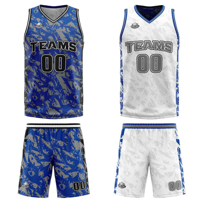 Custom Blue Grey Reversible Basketball Suit for Adults and Kids Personalized Jersey enthsush