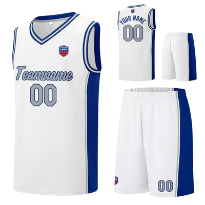 Custom basketball jersey shorts for men and women. Embroidered and printed name, number and logo White enthsush