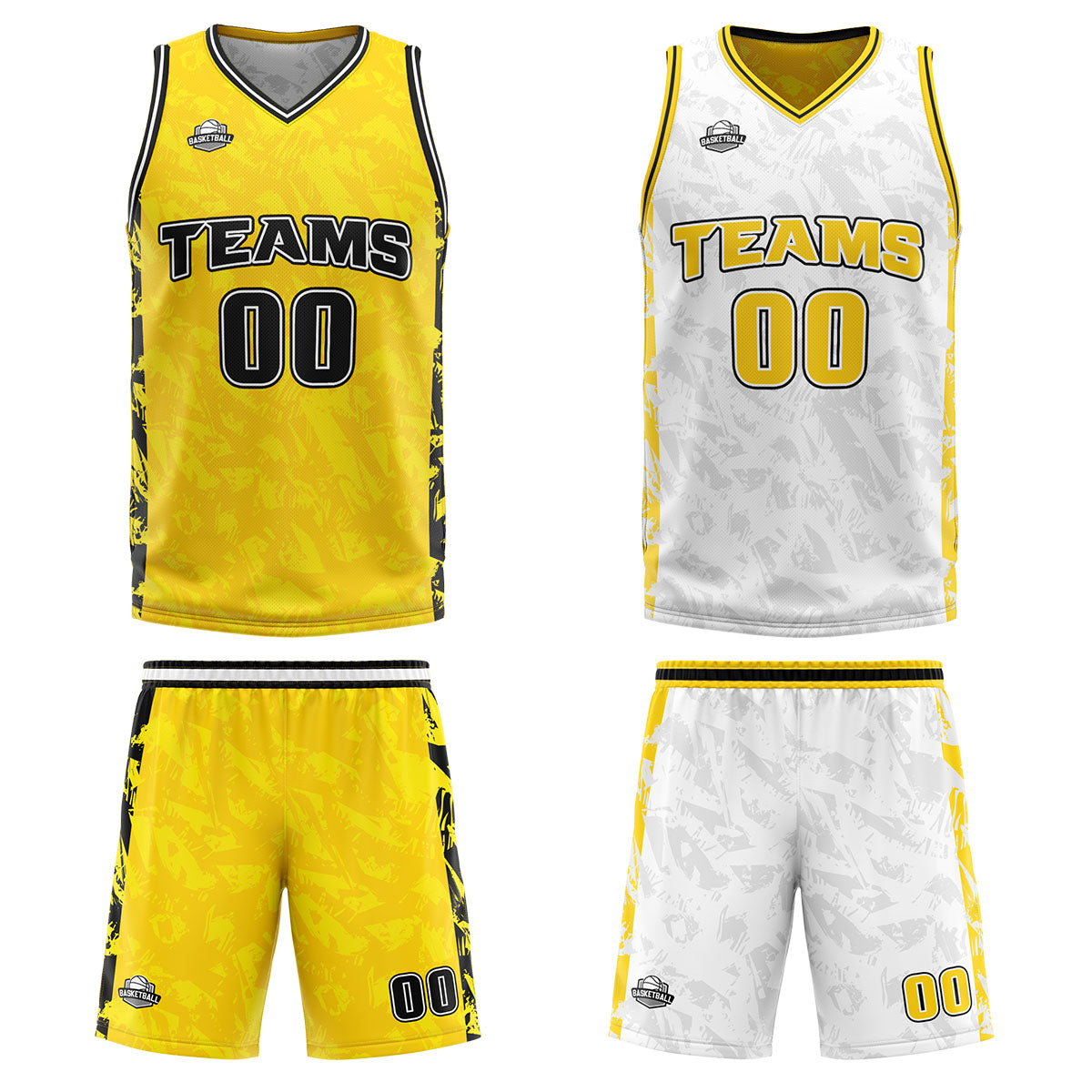 Custom Yellow Reversible Basketball Suit for Adults and Kids Personalized Jersey enthsush