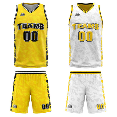Custom Yellow Reversible Basketball Suit for Adults and Kids Personalized Jersey enthsush