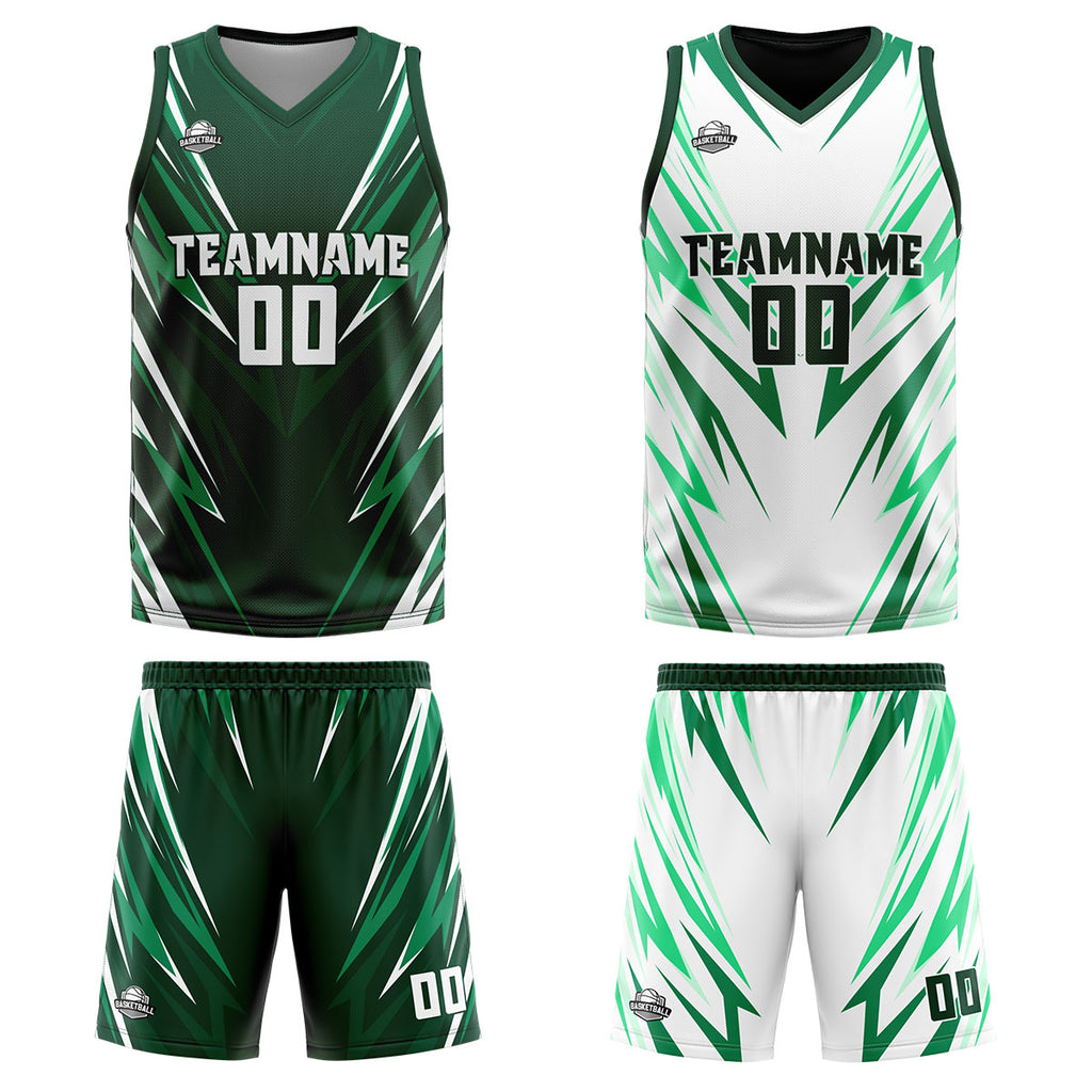 Custom Drak Green Reversible Basketball Suit for Adults and Kids Personalized Jersey enthsush
