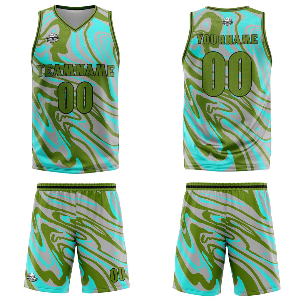 Custom Fluid Green Grey Basketball Jersey Uniform Suit Printed Your Logo Name Number enthsush