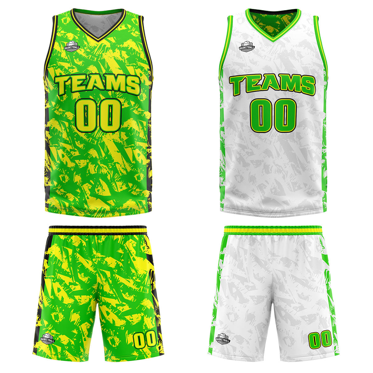 Custom Green Yellow Reversible Basketball Suit for Adults and Kids Personalized Jersey enthsush
