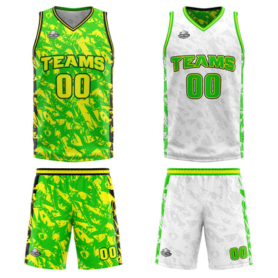 Custom Green Yellow Reversible Basketball Suit for Adults and Kids Personalized Jersey enthsush