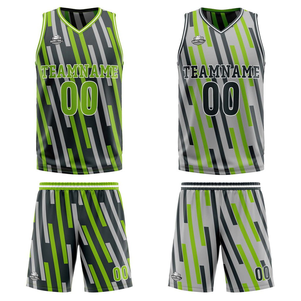 Custom Green Grey Reversible Basketball Suit for Adults and Kids Personalized Jersey enthsush