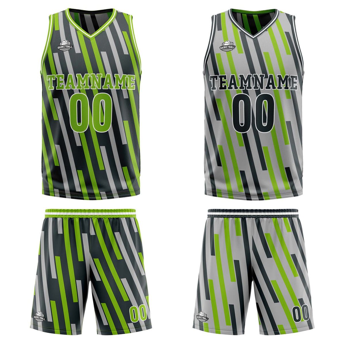 Custom Green Grey Reversible Basketball Suit for Adults and Kids Personalized Jersey enthsush