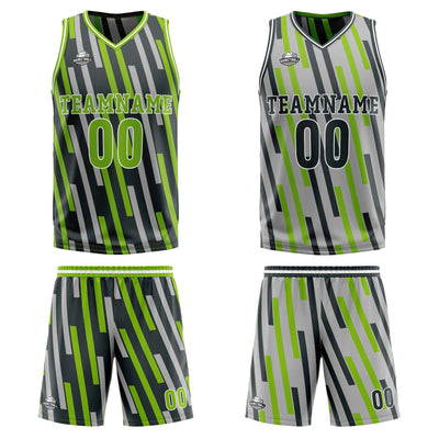 Custom Green Grey Reversible Basketball Suit for Adults and Kids Personalized Jersey enthsush