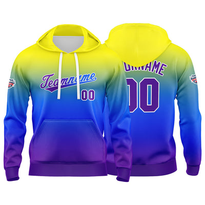 Custom Gradient Hoodie For Man Woman Girl Boy Print Your Logo Name Number Yellow Blue enthsush