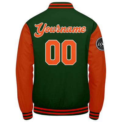Custom Varsity Jacket Letterman jacket for Men, Women and Youth Dark Green Orange enthsush