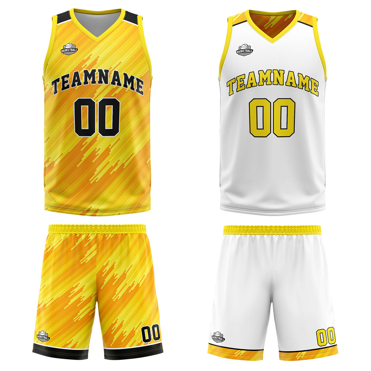 Custom Yellow Reversible Basketball Suit for Adults and Kids Personalized Jersey enthsush