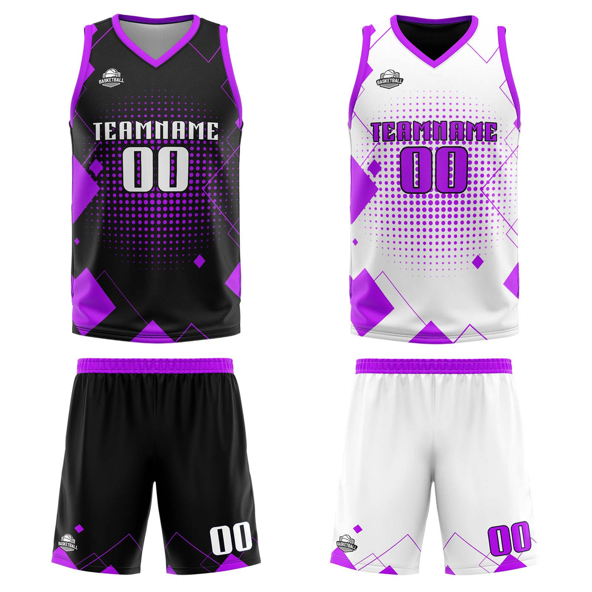 Custom Purple Reversible Basketball Suit for Adults and Kids Personalized Jersey enthsush