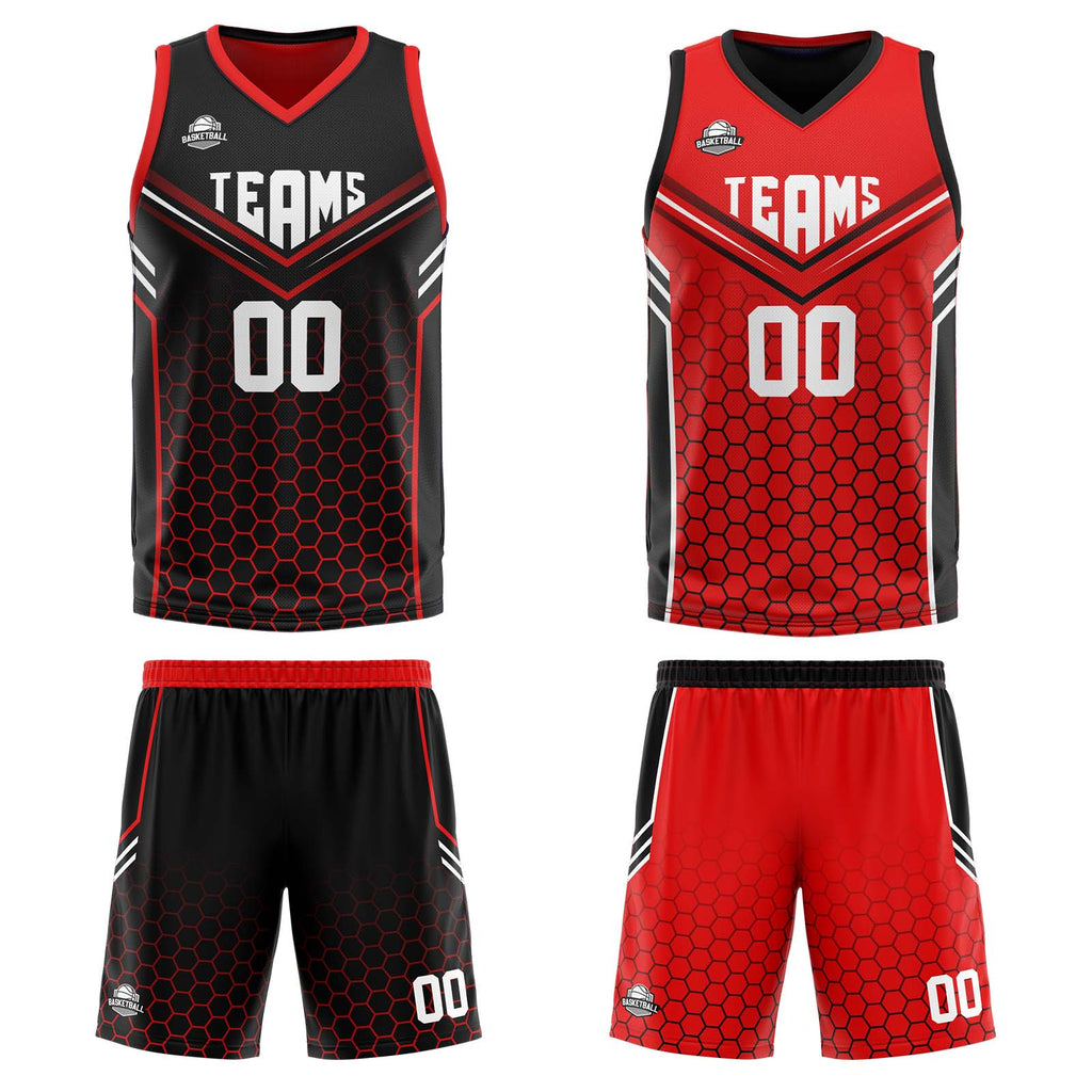 Custom Black Red Reversible Basketball Suit for Adults and Kids Personalized Jersey enthsush