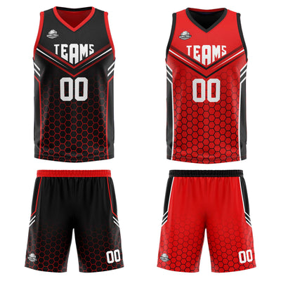 Custom Black Red Reversible Basketball Suit for Adults and Kids Personalized Jersey enthsush