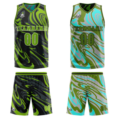 Custom Green Grey Reversible Basketball Suit for Adults and Kids Personalized Jersey enthsush