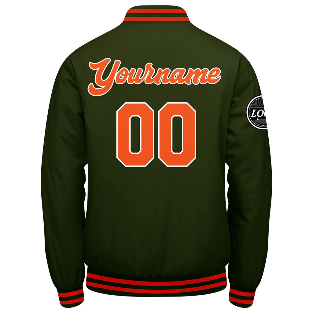 Custom Varsity Jacket Letterman jacket for Men, Women and Youth Olive green Orange enthsush