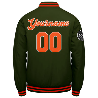 Custom Varsity Jacket Letterman jacket for Men, Women and Youth Olive green Orange enthsush