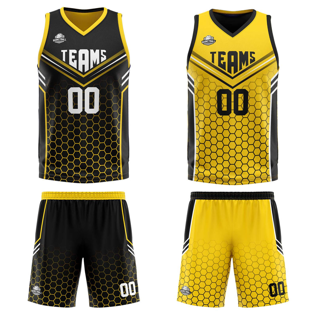 Custom Black Yellow Reversible Basketball Suit for Adults and Kids Personalized Jersey enthsush