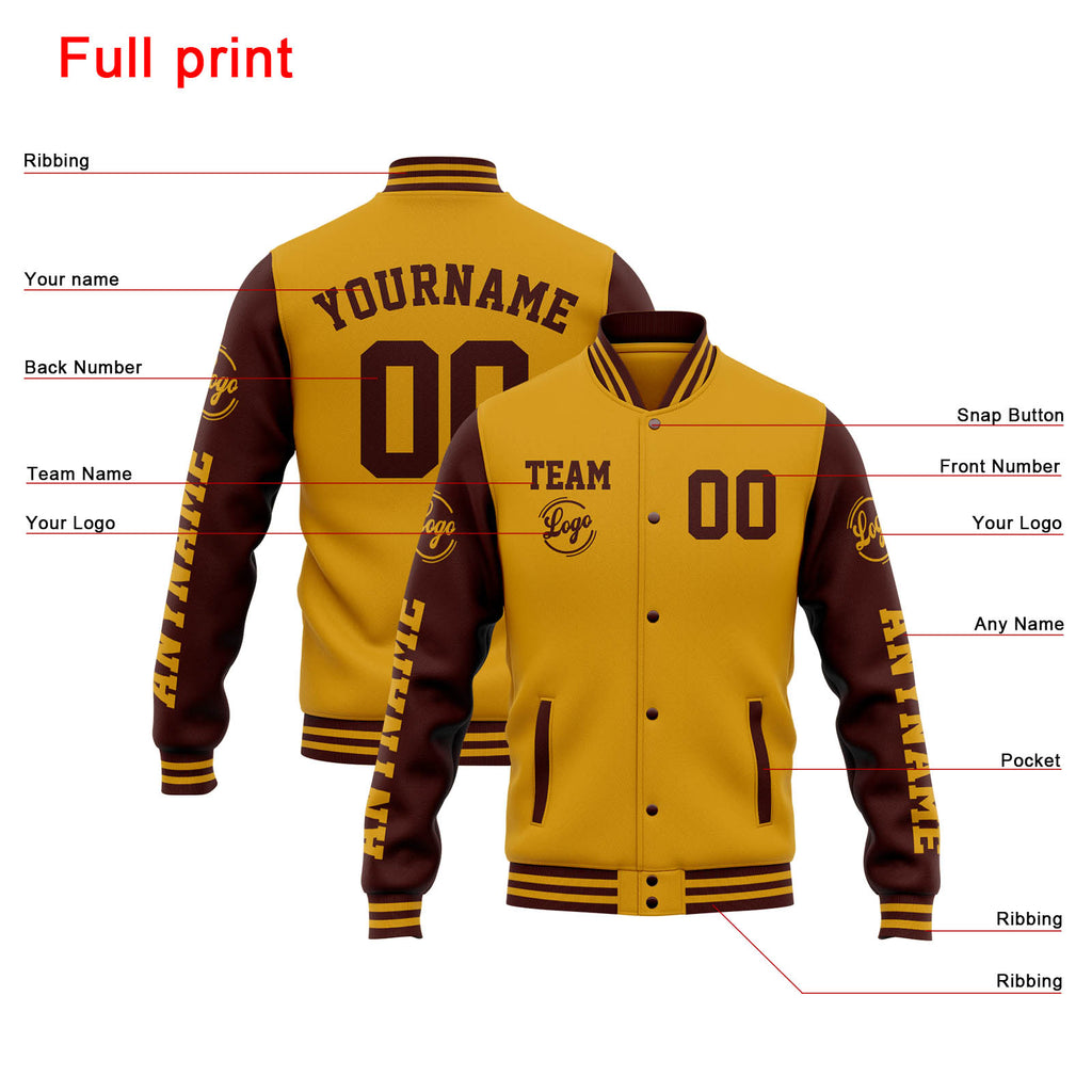 Custom Varsity Jacket Letterman jacket for Men, Women and Youth Gold Burgundy enthsush