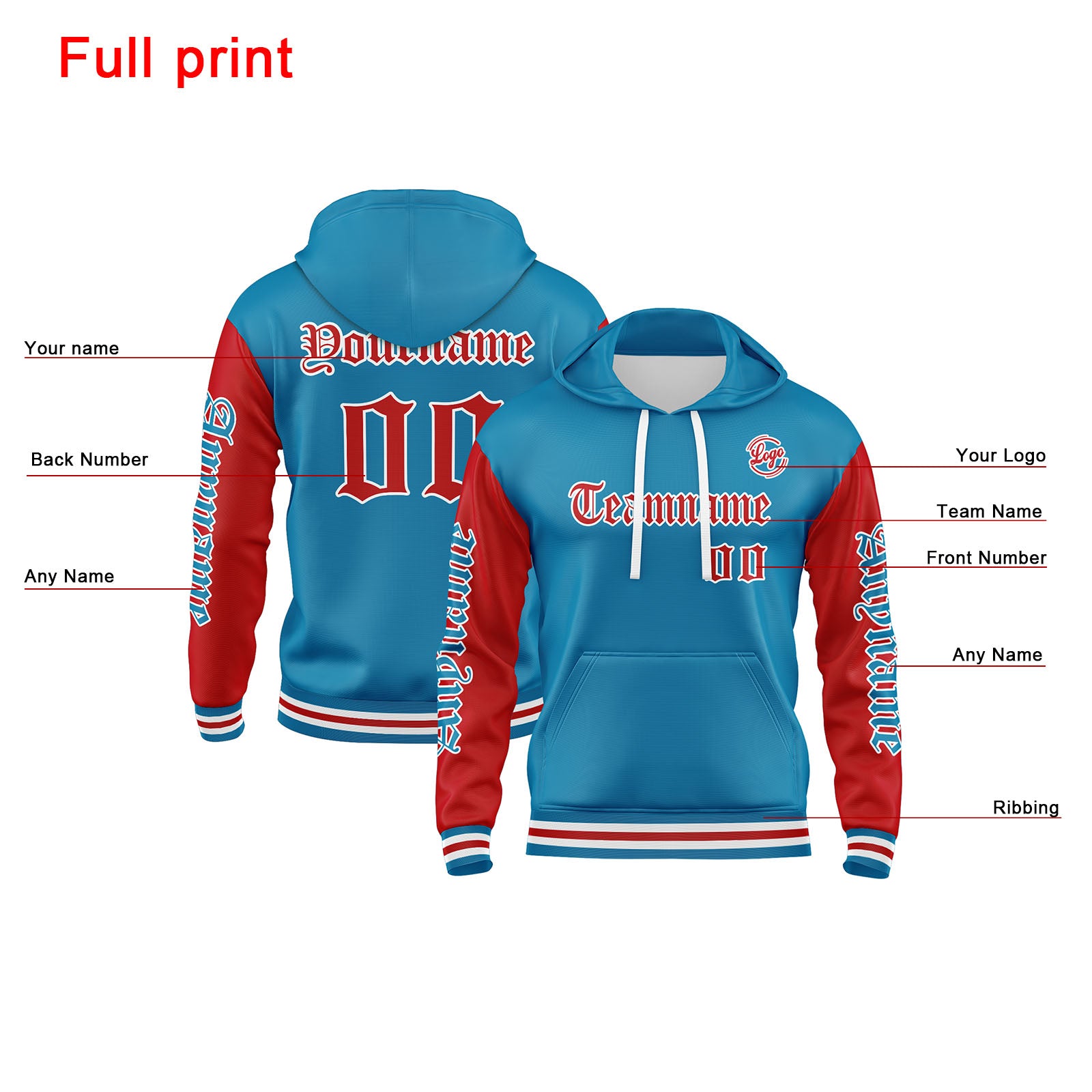 Custom Blue Red Sweatshirt Hoodie For Men Women Girl Boy Print Your Logo Name Number enthsush
