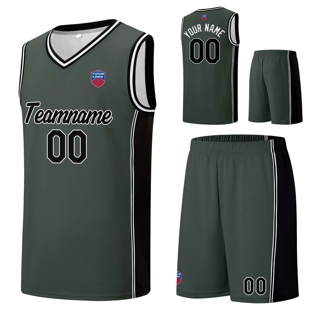 Custom basketball jersey shorts for men and women. Embroidered and printed name, number and logo Grey&Black enthsush
