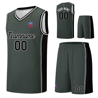 Custom basketball jersey shorts for men and women. Embroidered and printed name, number and logo Grey&Black enthsush