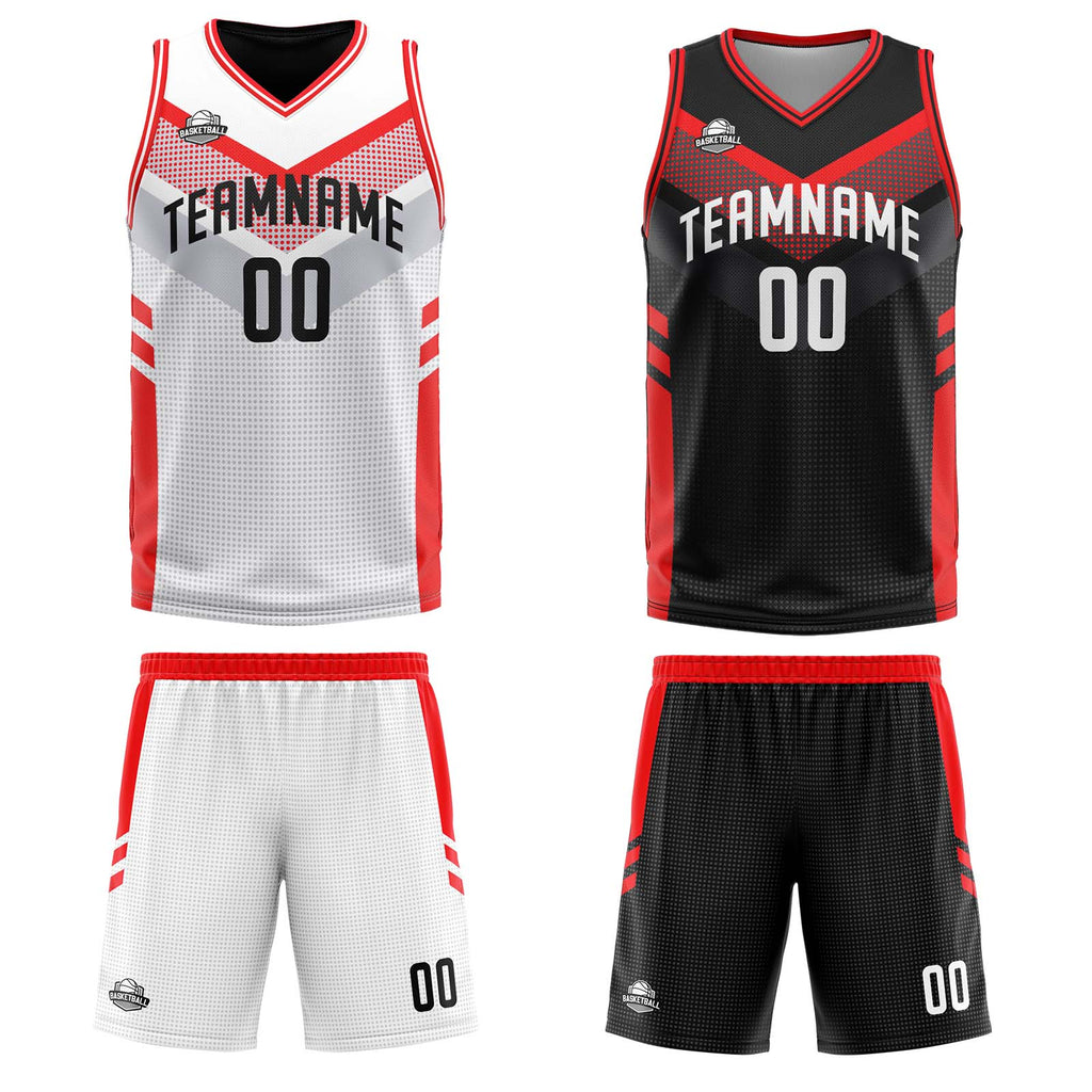 Custom White Red Reversible Basketball Suit for Adults and Kids Personalized Jersey enthsush