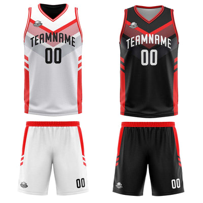 Custom White Red Reversible Basketball Suit for Adults and Kids Personalized Jersey enthsush