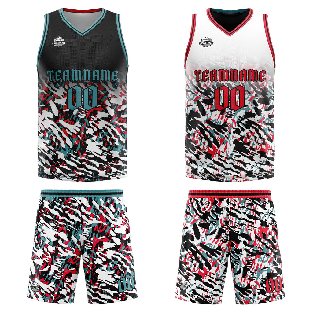 Custom Black Red Green Reversible Basketball Suit for Adults and Kids Personalized Jersey enthsush