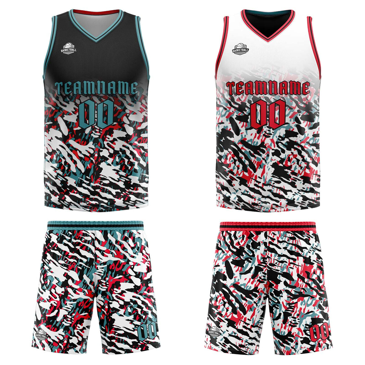 Custom Black Red Green Reversible Basketball Suit for Adults and Kids Personalized Jersey enthsush