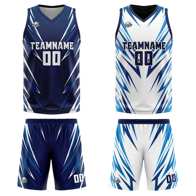 Custom Dark Blue Reversible Basketball Suit for Adults and Kids Personalized Jersey enthsush